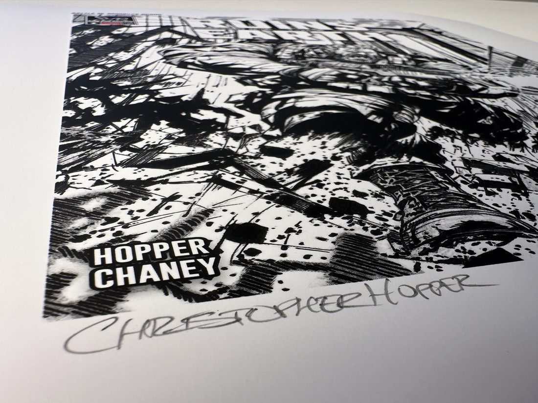 Christopher’s signature in pencil, just below the printed credit.