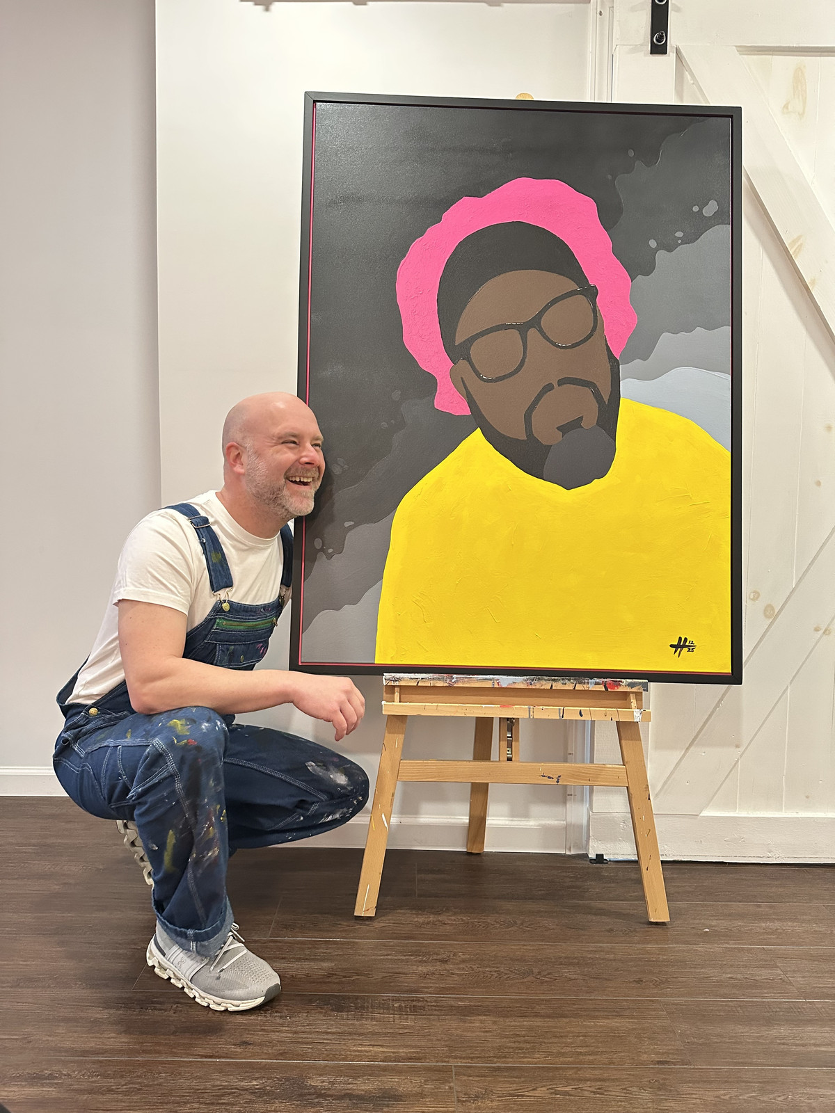 Christopher with the finished portrait